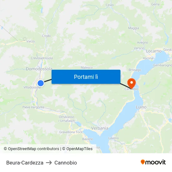Beura-Cardezza to Cannobio map