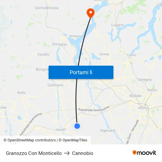 Granozzo Con Monticello to Cannobio map