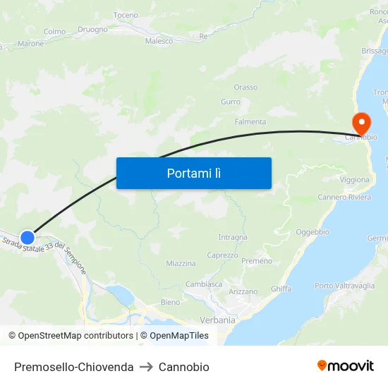 Premosello-Chiovenda to Cannobio map