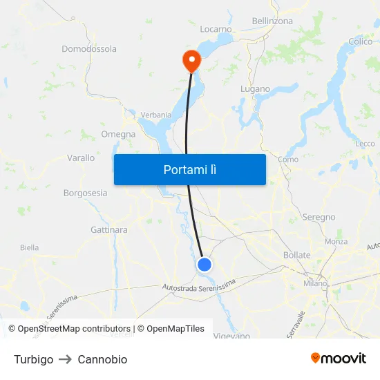 Turbigo to Cannobio map