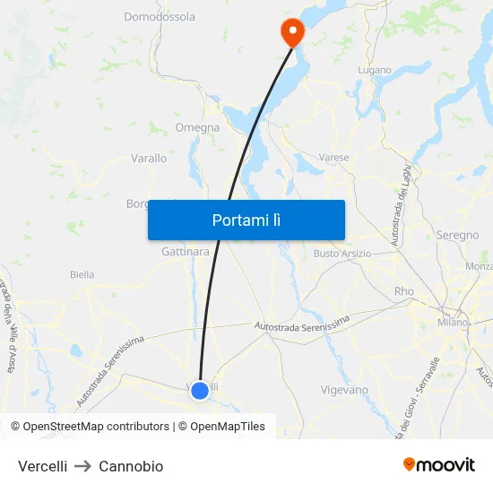 Vercelli to Cannobio map