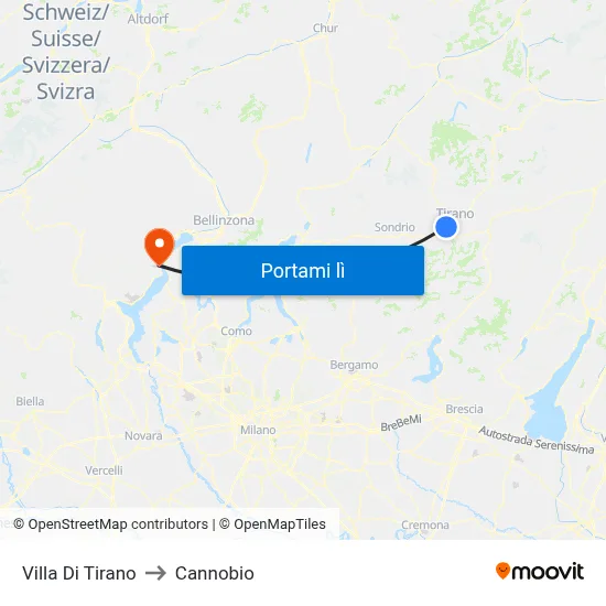 Villa Di Tirano to Cannobio map