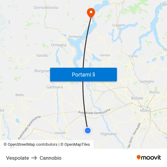 Vespolate to Cannobio map