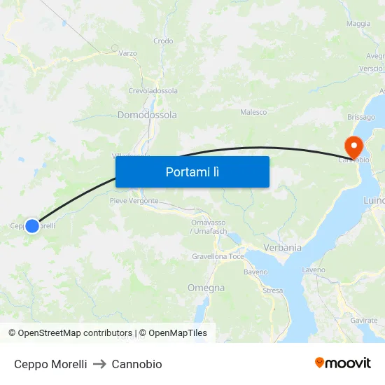 Ceppo Morelli to Cannobio map