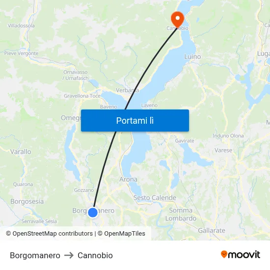 Borgomanero to Cannobio map
