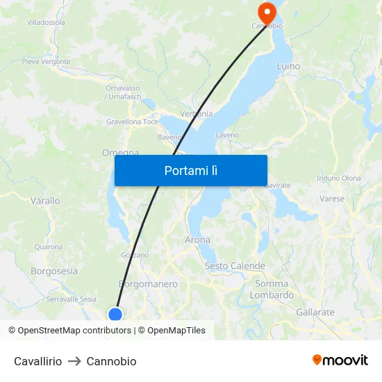 Cavallirio to Cannobio map