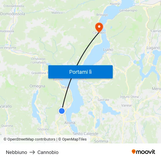 Nebbiuno to Cannobio map
