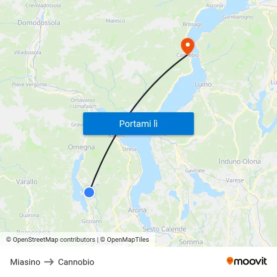 Miasino to Cannobio map