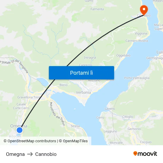 Omegna to Cannobio map