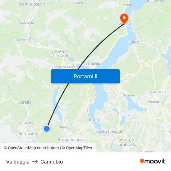 Valduggia to Cannobio map