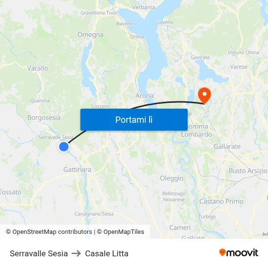 Serravalle Sesia to Casale Litta map