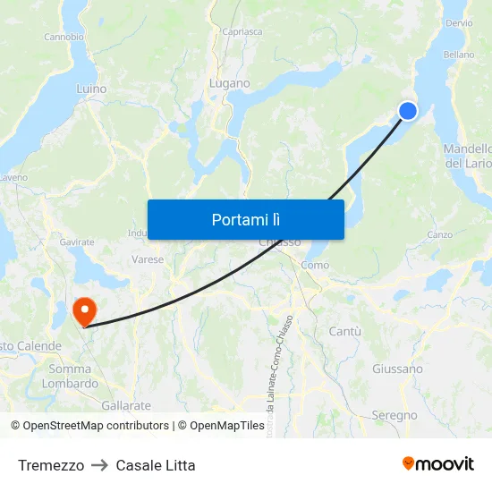 Tremezzo to Casale Litta map
