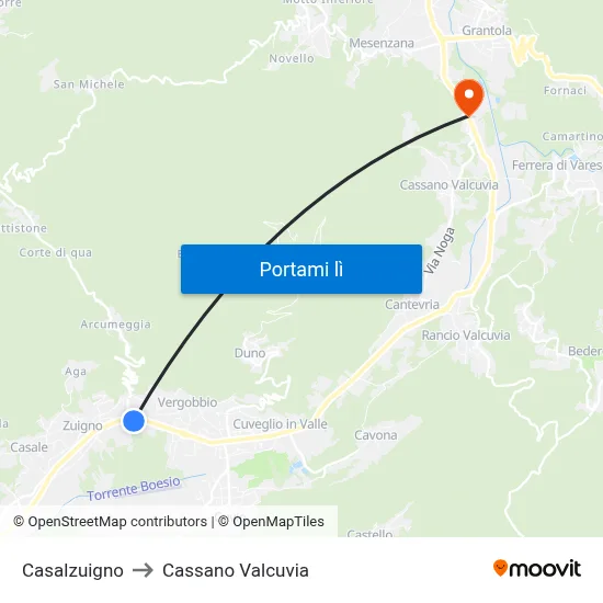 Casalzuigno to Cassano Valcuvia map