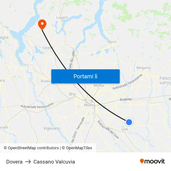 Dovera to Cassano Valcuvia map