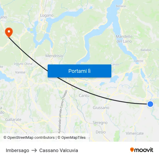 Imbersago to Cassano Valcuvia map