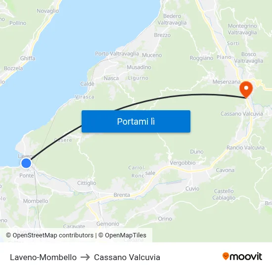 Laveno-Mombello to Cassano Valcuvia map