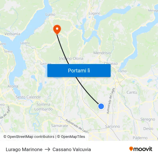 Lurago Marinone to Cassano Valcuvia map
