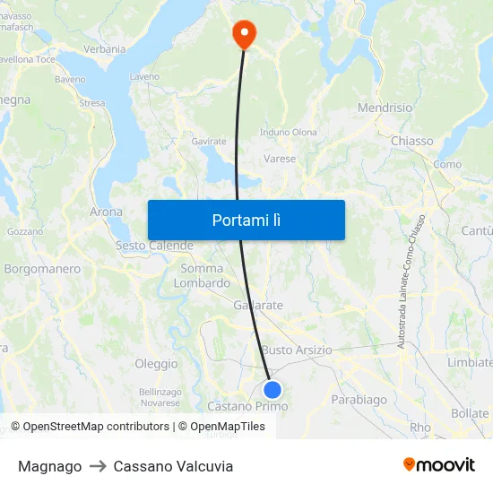 Magnago to Cassano Valcuvia map