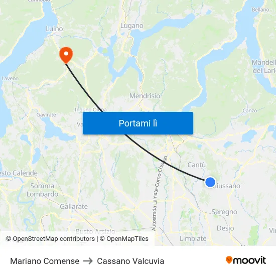 Mariano Comense to Cassano Valcuvia map