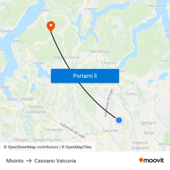 Misinto to Cassano Valcuvia map