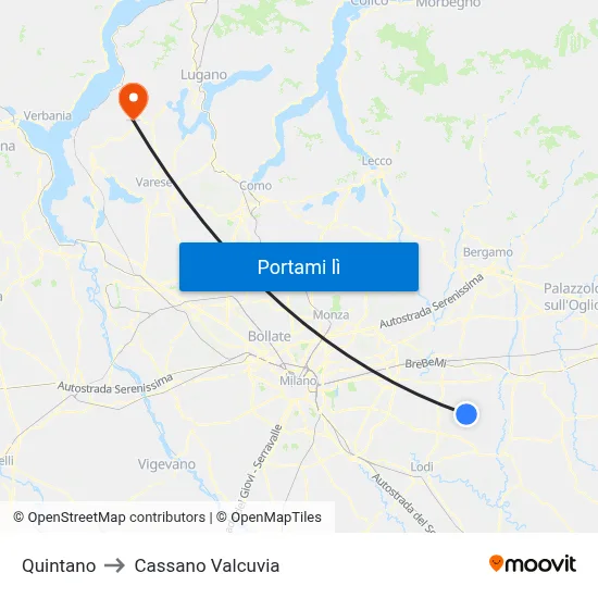 Quintano to Cassano Valcuvia map