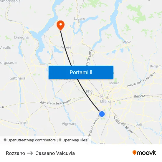 Rozzano to Cassano Valcuvia map