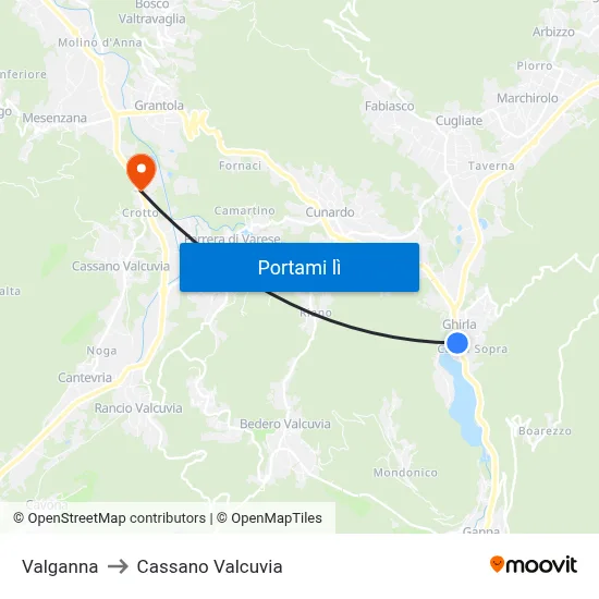 Valganna to Cassano Valcuvia map