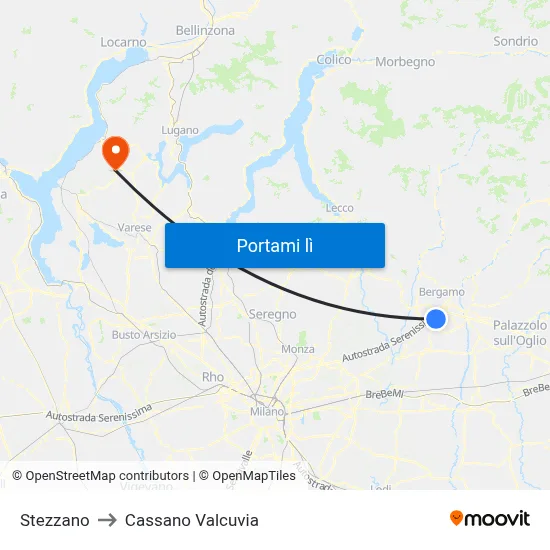 Stezzano to Cassano Valcuvia map