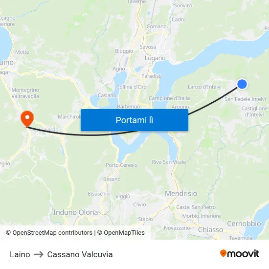 Laino to Cassano Valcuvia map