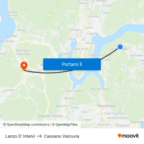 Lanzo D' Intelvi to Cassano Valcuvia map