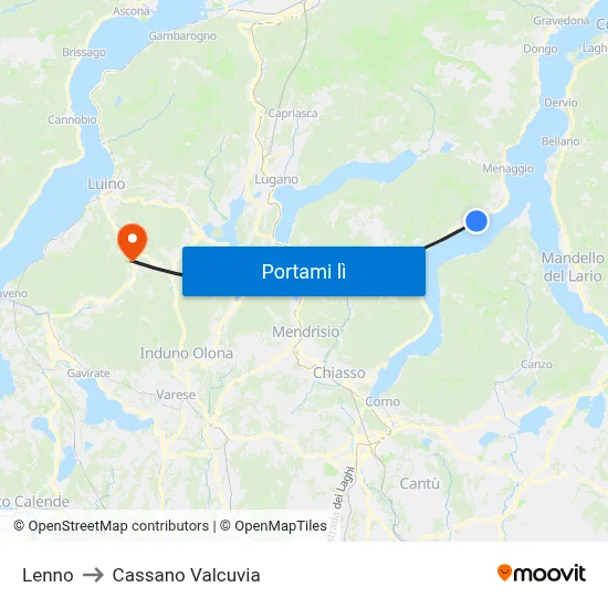 Lenno to Cassano Valcuvia map