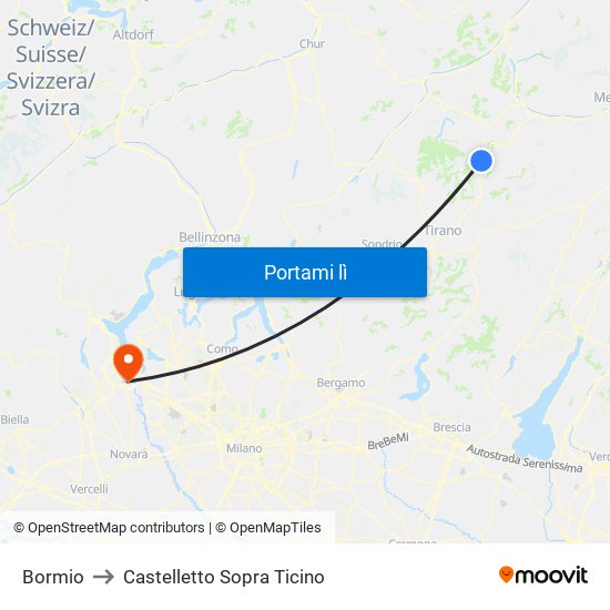 Bormio to Castelletto Sopra Ticino map