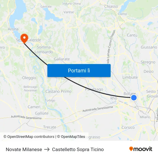 Novate Milanese to Castelletto Sopra Ticino map