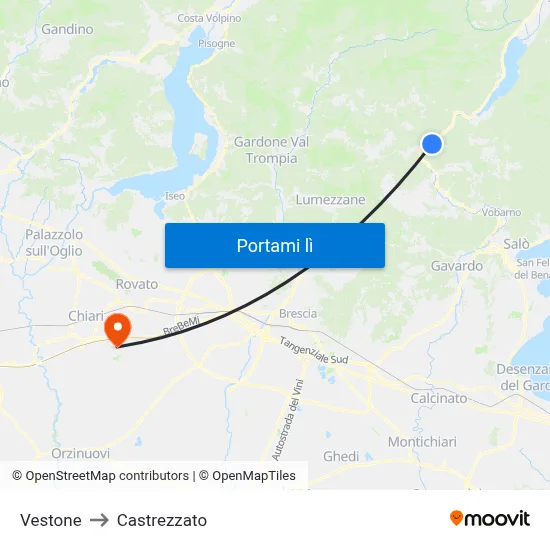 Vestone to Castrezzato map