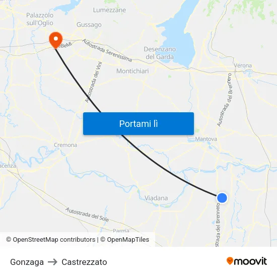 Gonzaga to Castrezzato map