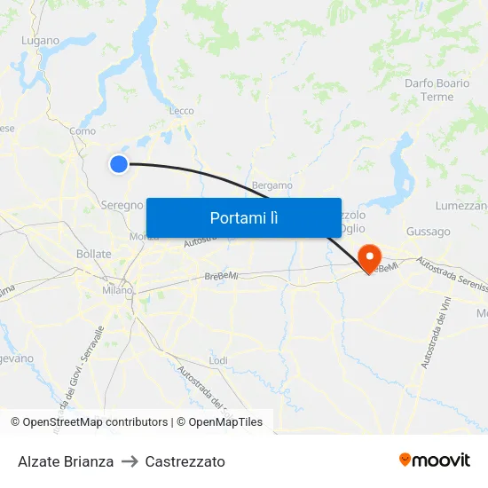 Alzate Brianza to Castrezzato map