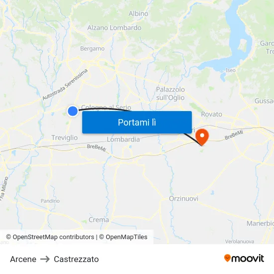 Arcene to Castrezzato map