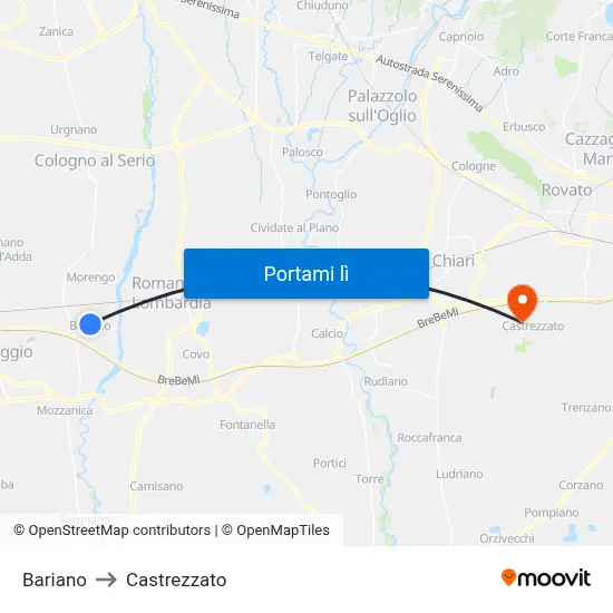 Bariano to Castrezzato map