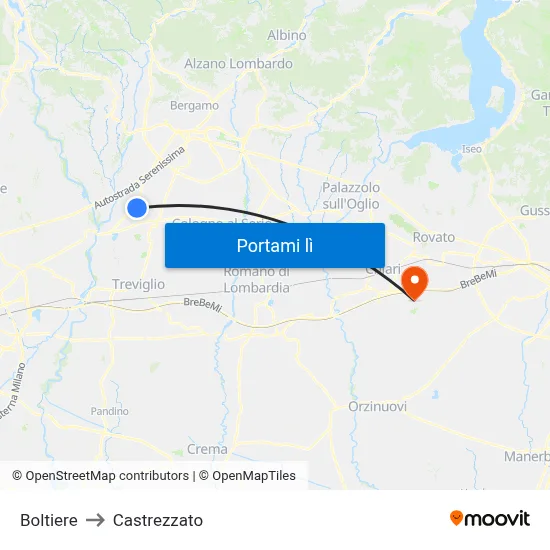 Boltiere to Castrezzato map