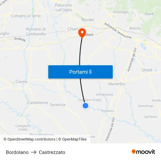 Bordolano to Castrezzato map
