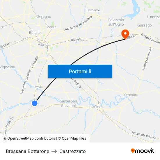 Bressana Bottarone to Castrezzato map