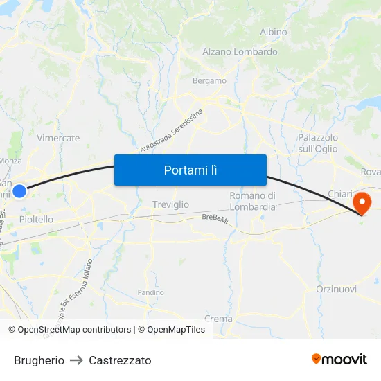 Brugherio to Castrezzato map