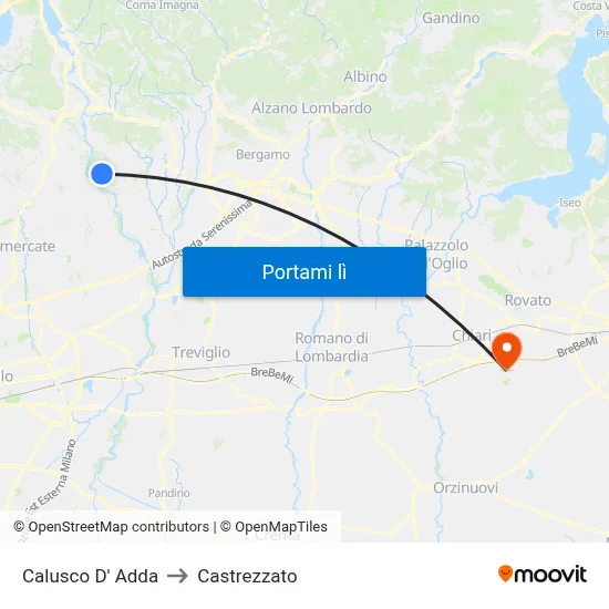 Calusco D' Adda to Castrezzato map