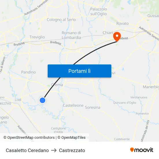 Casaletto Ceredano to Castrezzato map