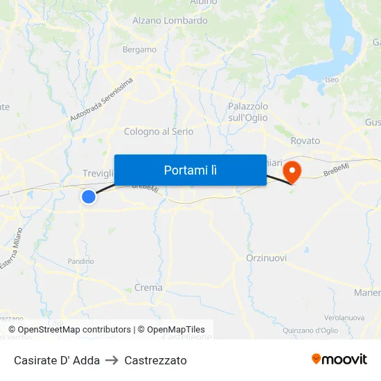Casirate D' Adda to Castrezzato map