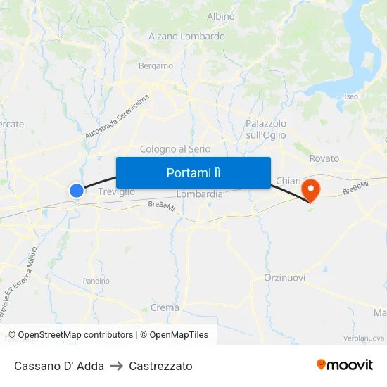 Cassano D' Adda to Castrezzato map