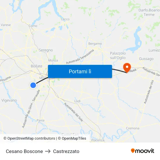 Cesano Boscone to Castrezzato map