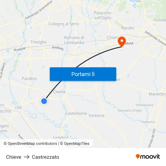 Chieve to Castrezzato map