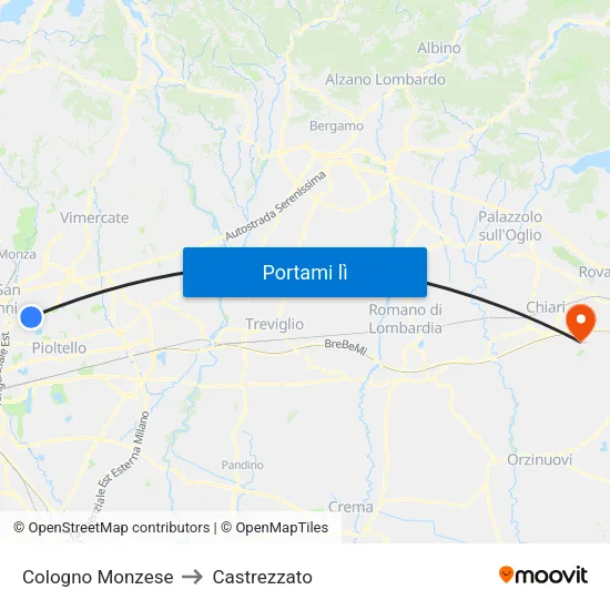 Cologno Monzese to Castrezzato map