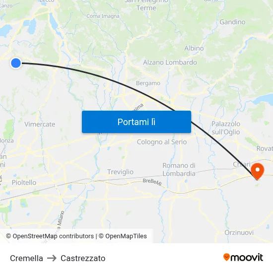 Cremella to Castrezzato map